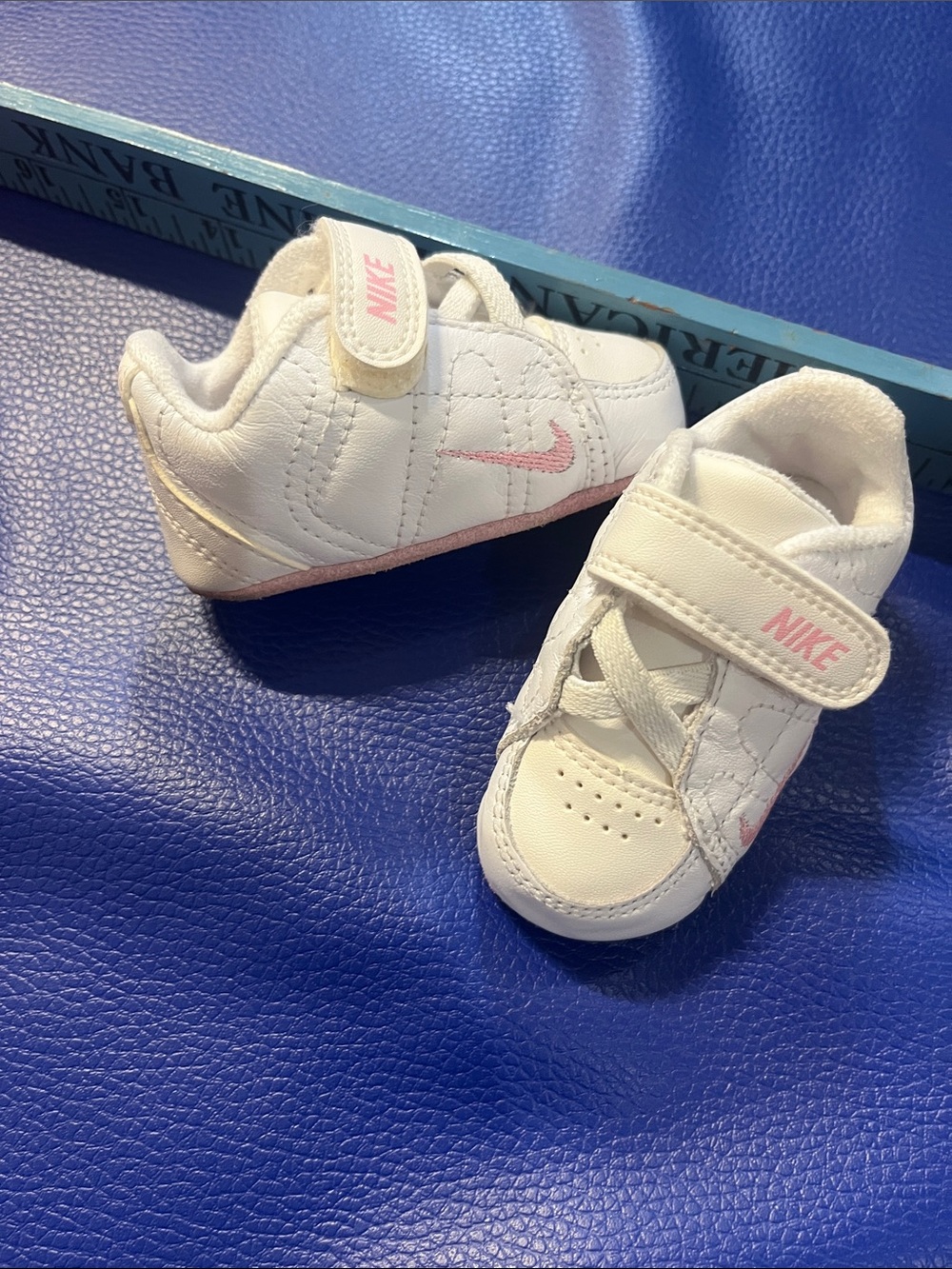 Nike White and Light Pink Baby Walker Sneakers with Velcro Strap size 2